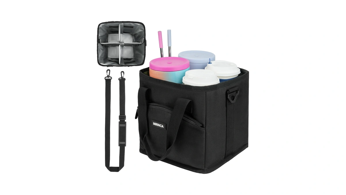 Mrinca Reusable Drink Carrier With Handle – Insulated, Collapsible 4-cup