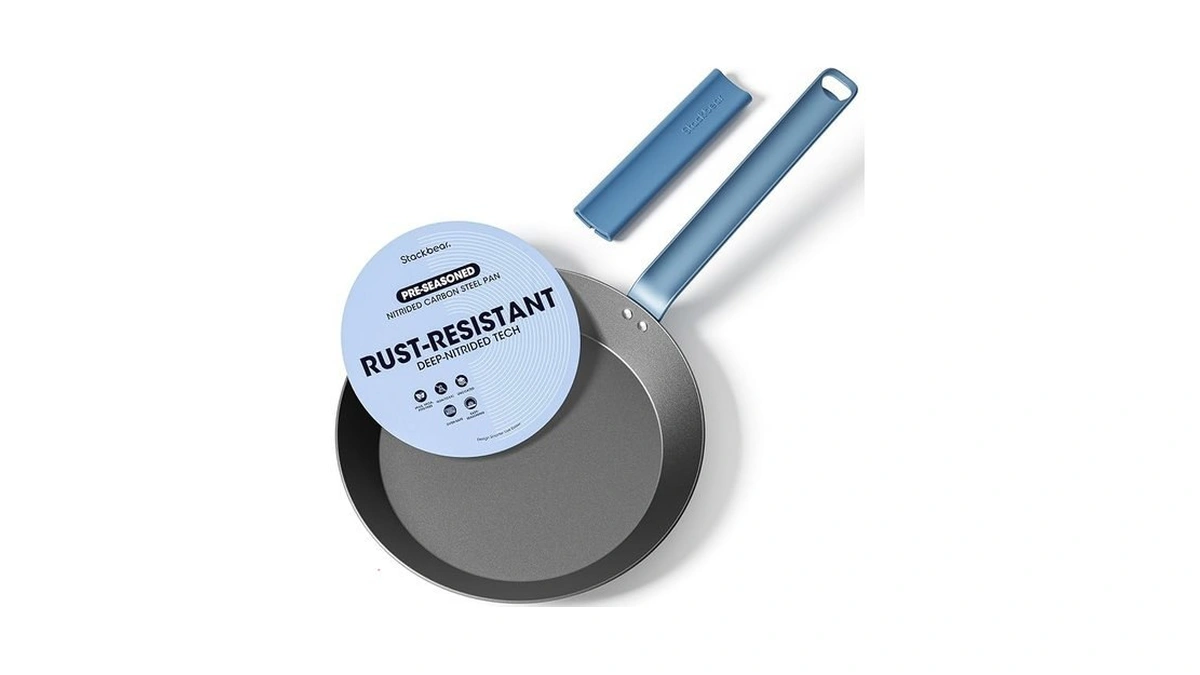 Stackbear 10 Inch Carbon Steel Frying Pan, Nitrided Preseasoned Skillet
