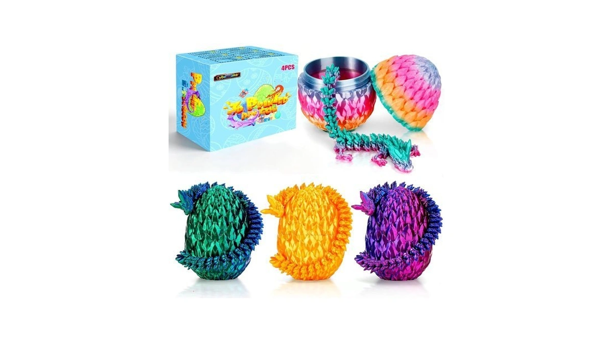 Cybermaker 4pcs 3d Printed Dragon Eggs With 8.5" Articulated Dragon