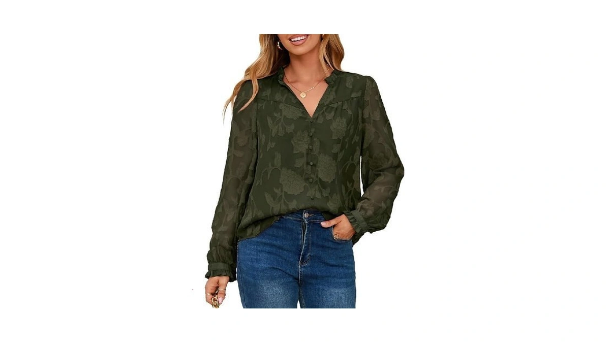 Simplee Womens Dressy Casual Blouses Long Sleeve V Neck Chiffon