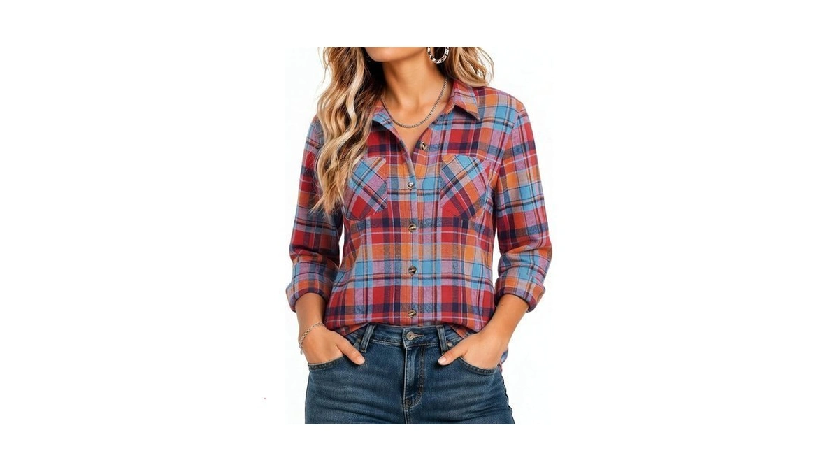 Zeagoo Woman Long Sleeve Plaid Shirts Button Down Flannel Western