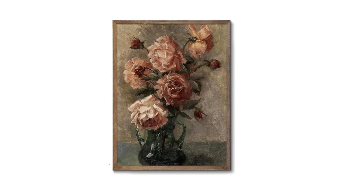 Wall Art Vintage, Retro Moody Floral Bathroom Canvas Painting Farmhouse