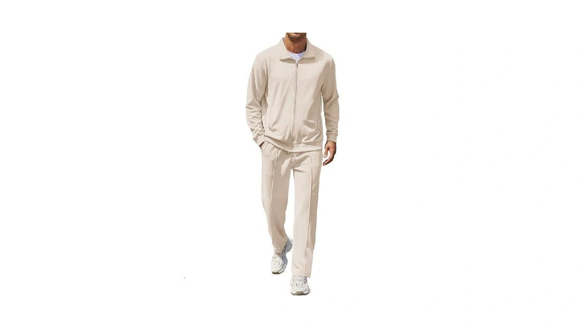 Coofandy Casual Sweatsuits For Men Cream Workout Sets Athletic Wear