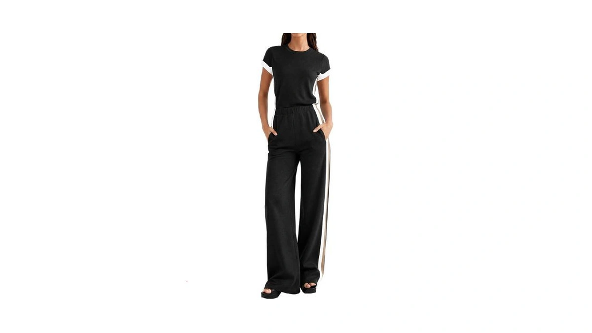Fisoew Women One Piece Jumpsuits Wide Leg Pants Short Sleeve