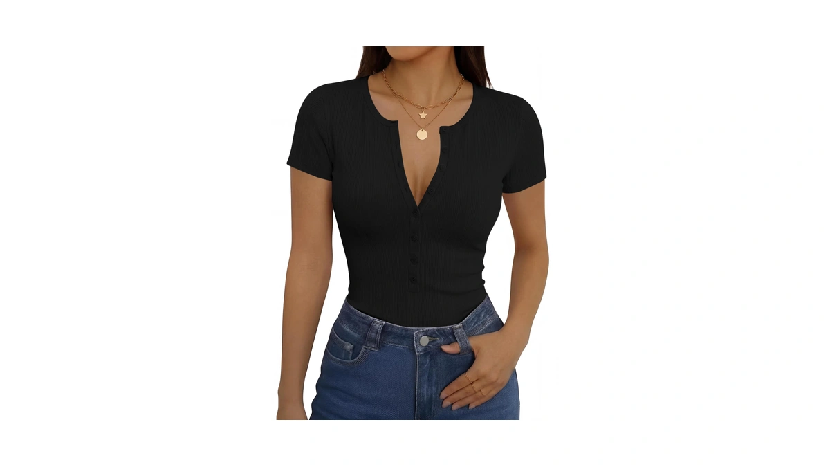 Amazon : Rapbin Deep V Neck Tops For Women Henley