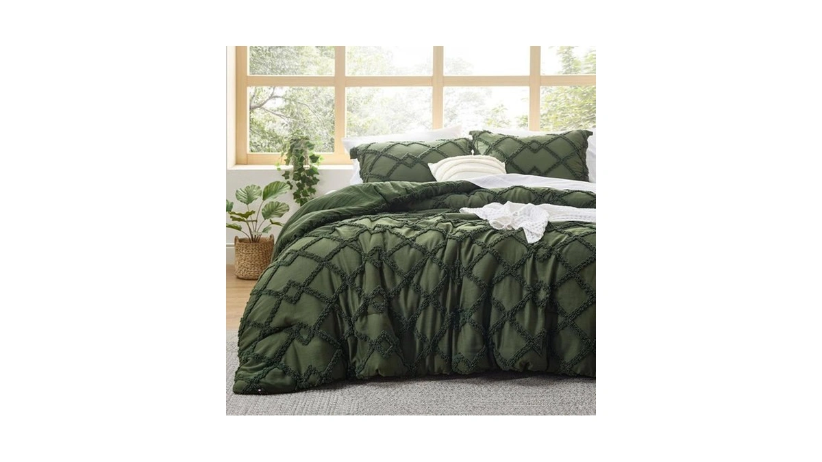 Bedsure Boho Comforter Set King - Olive Green Tufted King
