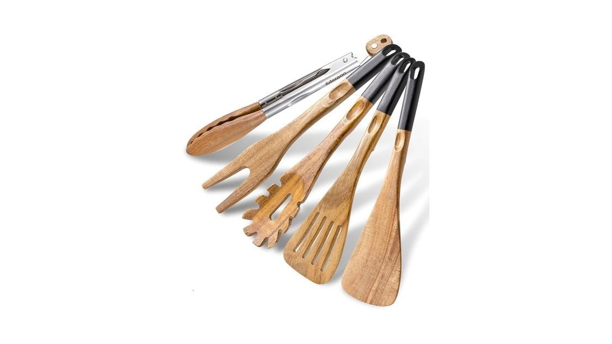 Edergoo Wood Cooking Utensils Set, 5 Pcs Wooden Spoons For