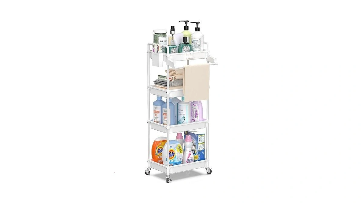 Spacekeeper Rolling Storage Cart, 4-tier Bathroom Organizer Utility Cart Laundry