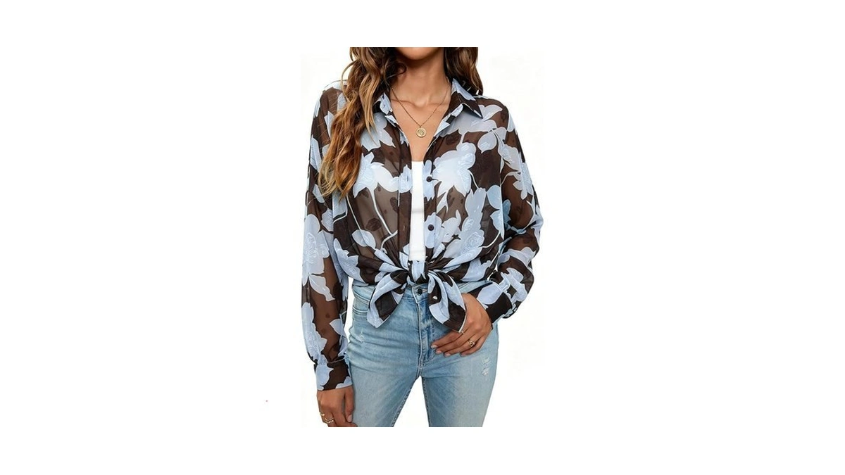 Womens Summer Blouses Dressy Casual 2026 Floral Blouse Long Sleeve