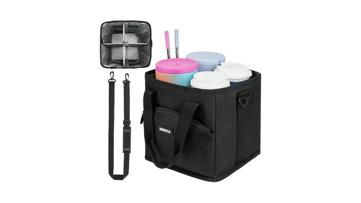 Mrinca Reusable Drink Carrier With Handle β Insulated, Collapsible 4-cup