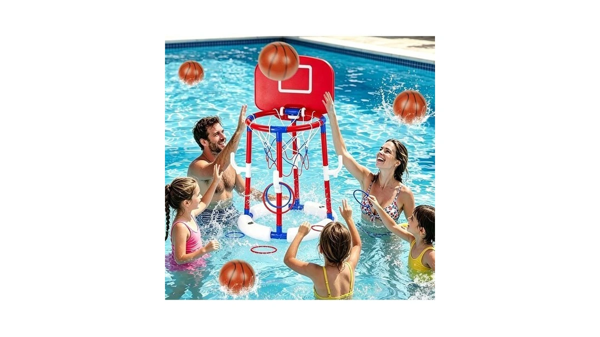 Taotuo Red Floating Pool Basketball Hoop With Backboard, 2-in-1 Poor