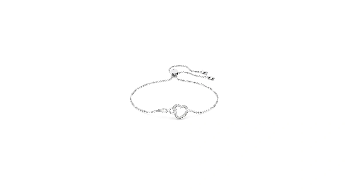 Swarovski Hyperbola Bracelet With Clear Crystals, Infinity Symbol And Heart