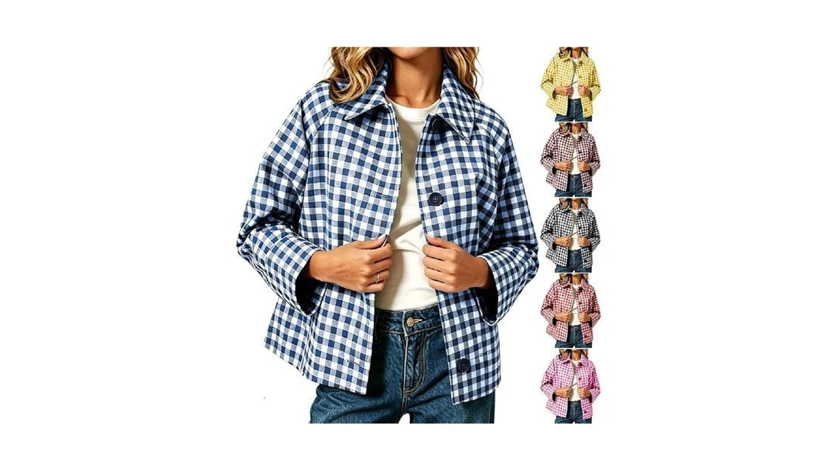 Shackets For Women 2026 Flannel Plaid Jackets Collar Button Down