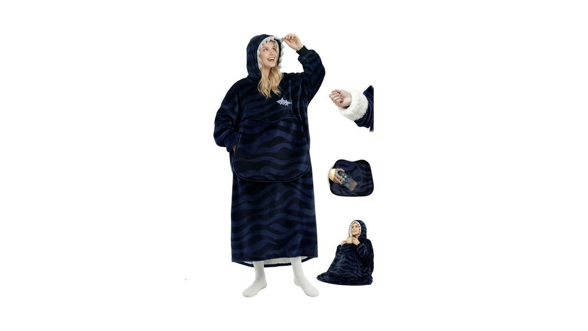 Mewaii Wearable Blanket Hoodie For Adults, Soft Flannel & Warm