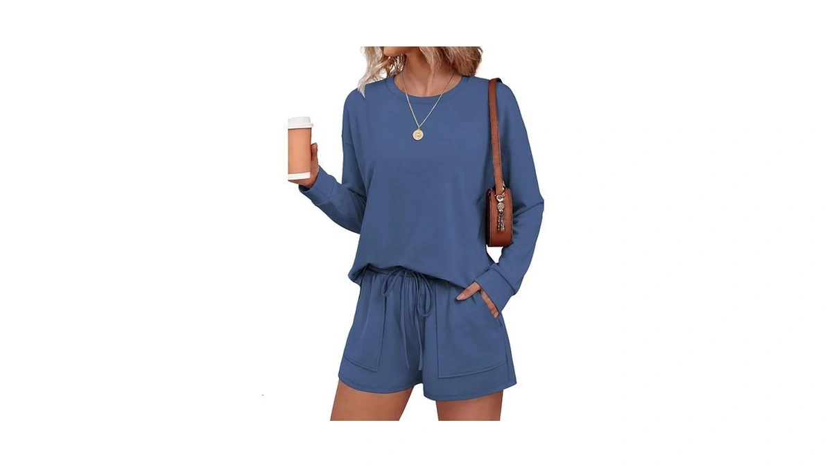 Ekouaer Women's Lounge Sets Pajamas 2026 Fall Long Sleeve Top&shorts