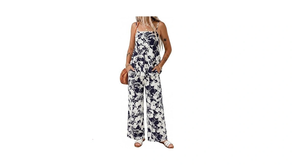 Glamaker Womens Summer 2 Piece Sets Floral Spaghetti Tank Top