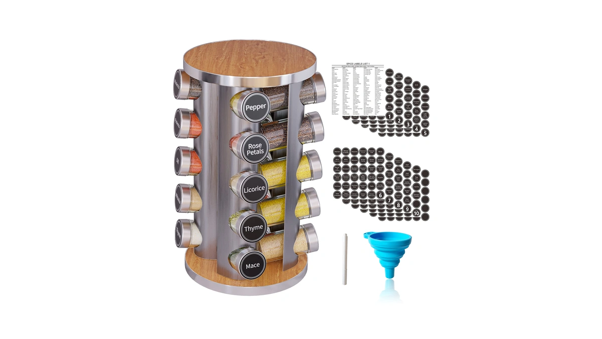Revolving Spice Rack Set With 20 Spice Jars, Kitchen Spice