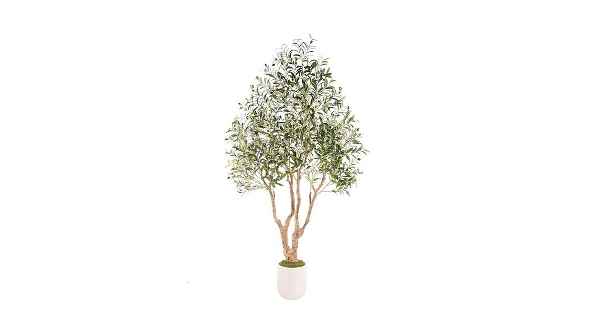 7ft Artificial Olive Tree With White Tall Planter, Large Faux