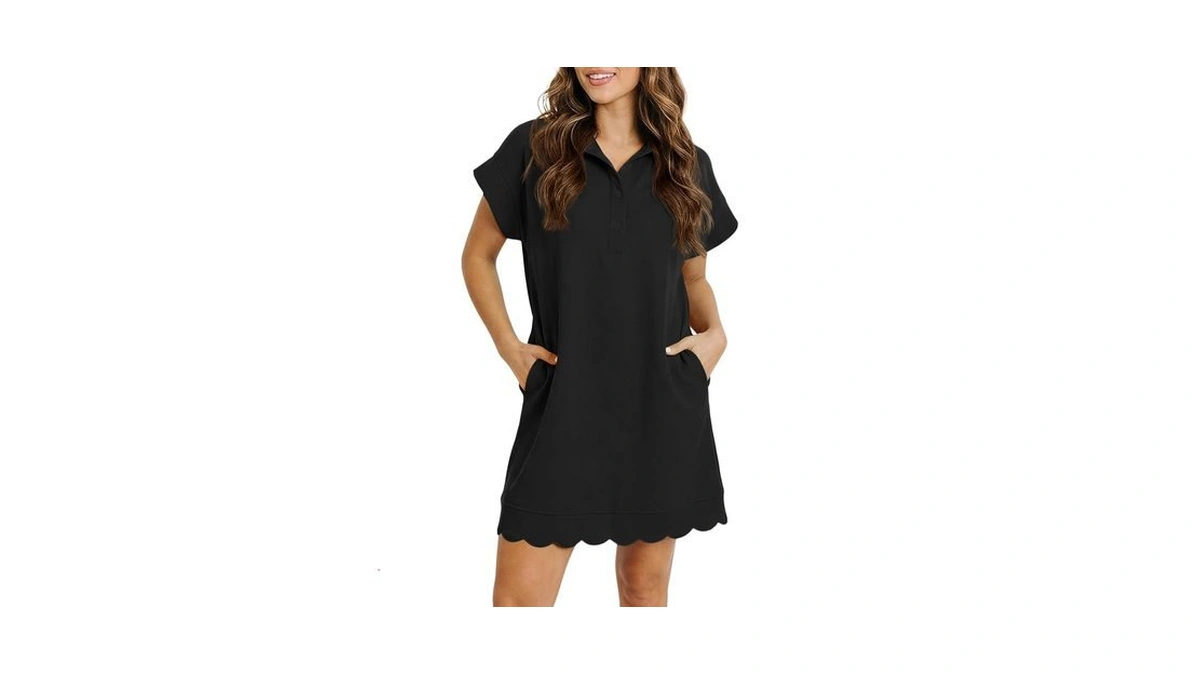Fisoew Womens Summer T Shirt Mini Dress Short Sleeve Collared