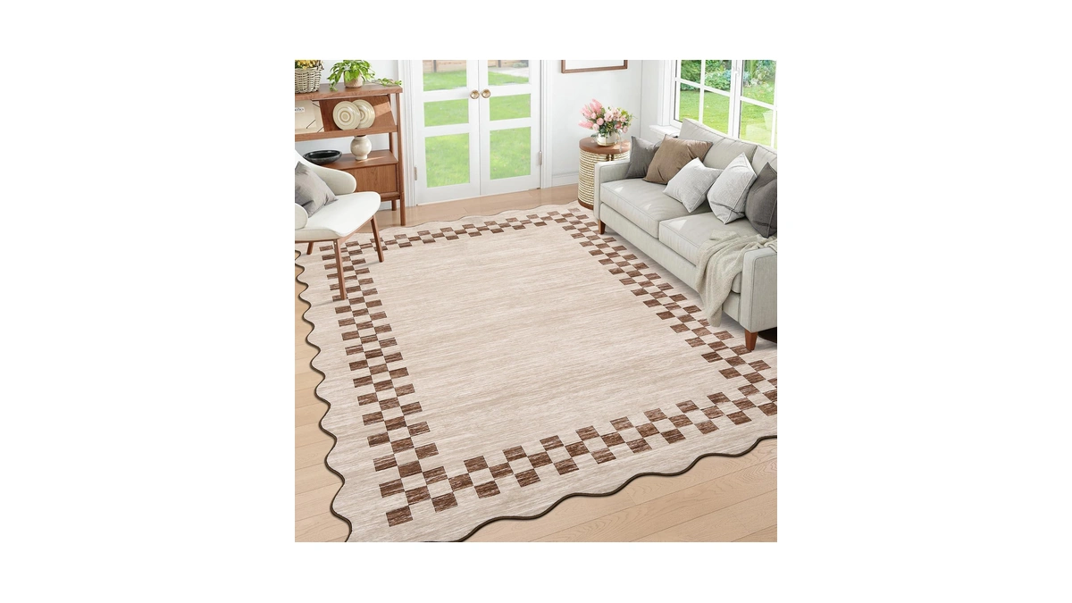Garveehome Washable Rug 5x7 For Living Room Large Bedroom Scalloped