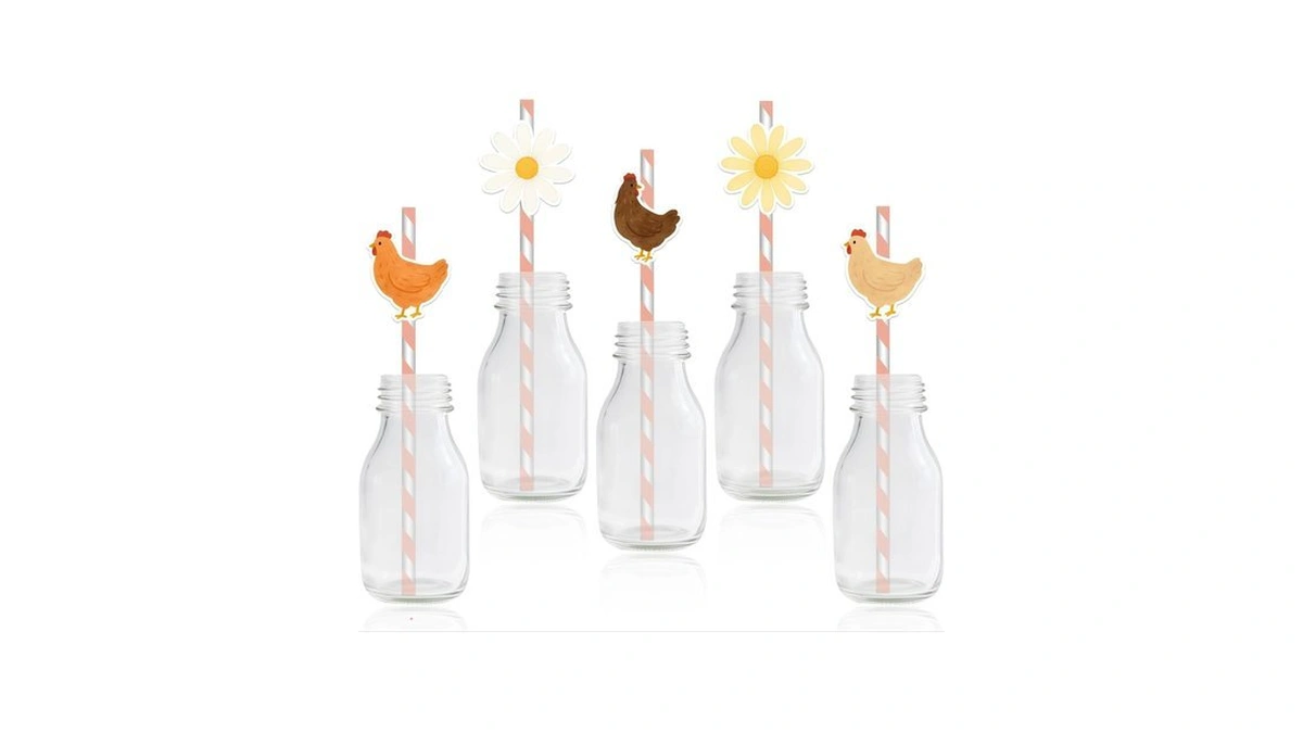 Chicken Paper Straws Chicken Party Decorations Daisy Chickens Drinking Straws