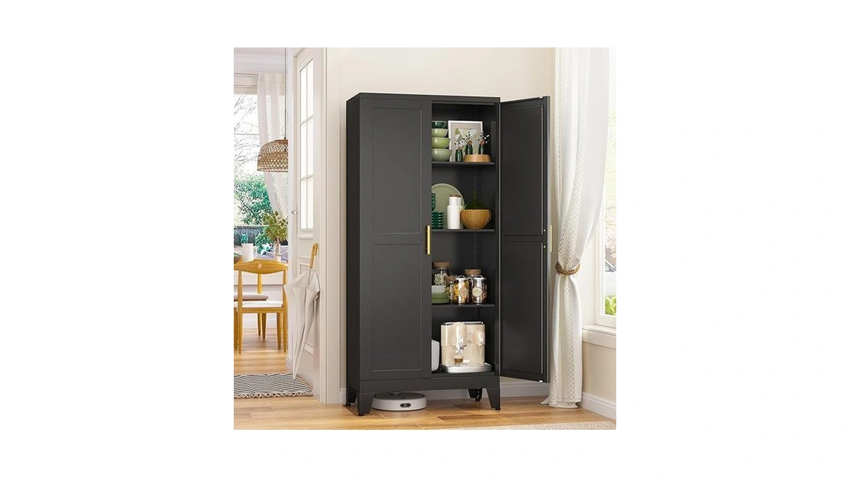 Gaious Metal Storage Cabinet With 2 Doors And 3 Adjustable