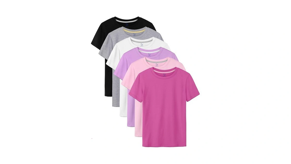 Hoevou 6 Pack Girls Shirts Cotton Short Sleeve T-shirts For