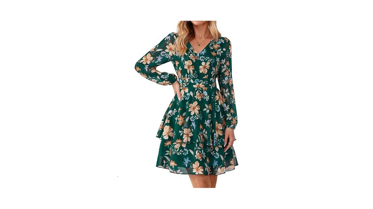 Simplee Womens Floral Wedding Guest Dress Casual Fall Long Sleeve