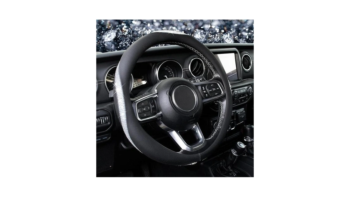 Kafeek White Crystal Steering Wheel Cover, Sparkly Clear Diamond Breathable