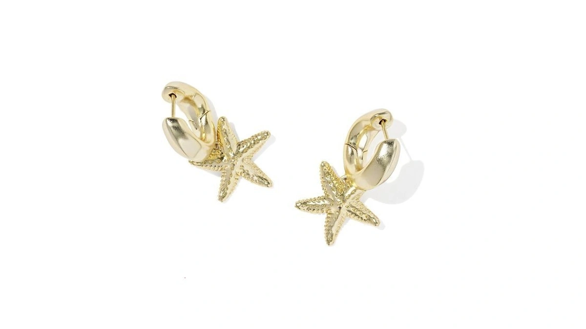 Kendra Scott Parker Starfish Huggie, Gold Plated Brass, Gold Metal,
