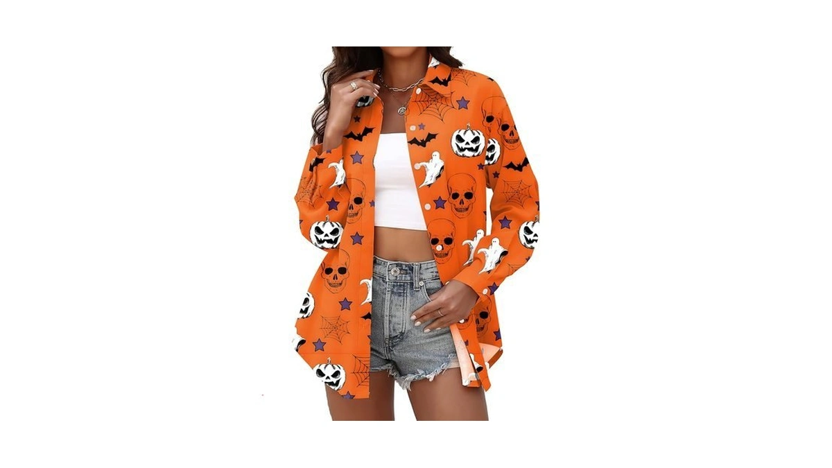 Halloween Shirts For Women: Pumpkin Skeleton T-shirts Graphic Halloween Fall