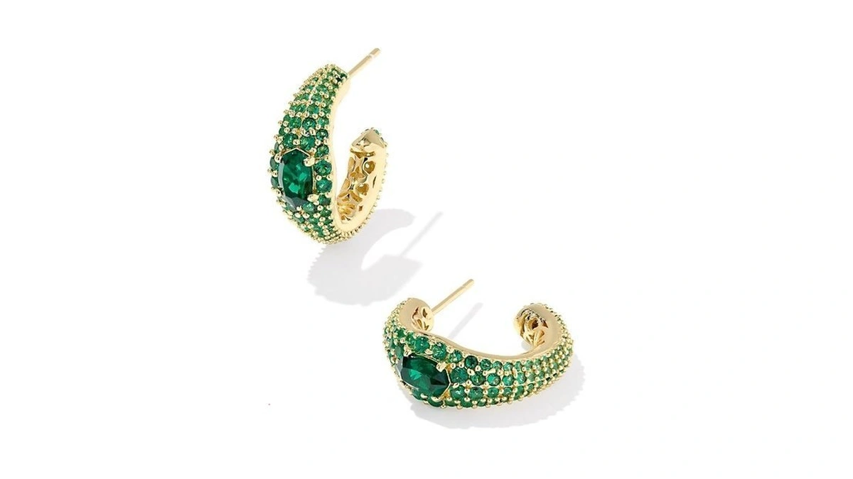 Kendra Scott Bella Hoop Earrings In Dark Green Crystal, 14k