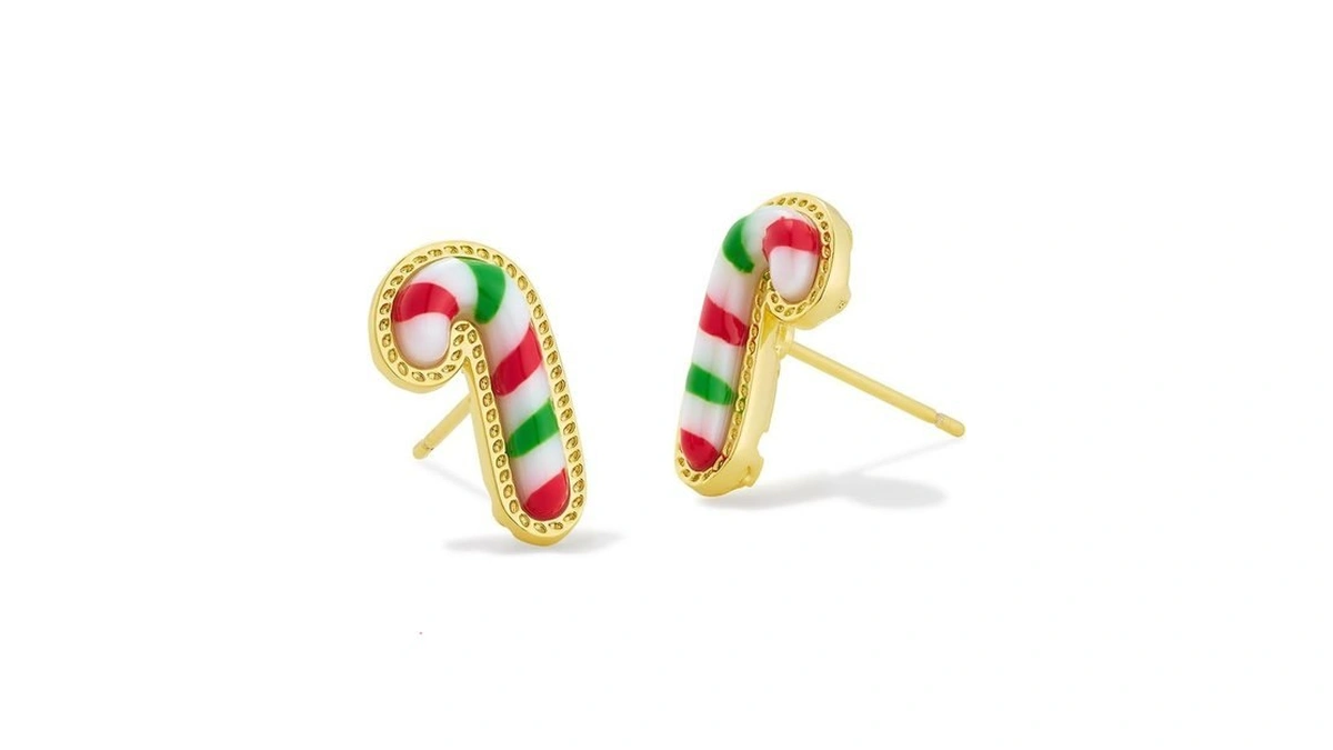 Kendra Scott Candy Cane Stud Earrings, Red Green Mix, 14k