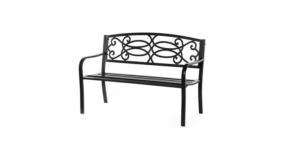 Gardenised Qi003772 Steel Outdoor Patio Garden Park Seating Bench With