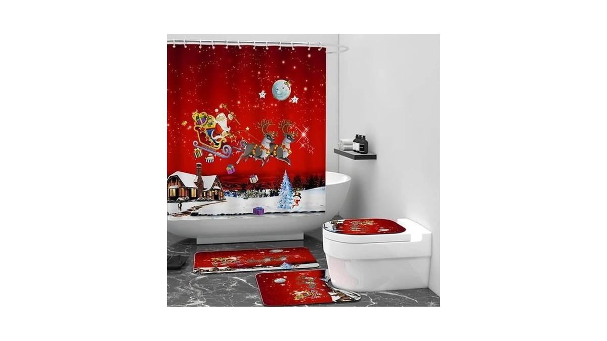 Jerymund Christmas Shower Curtains For Bathroom, Holiday Xmas Santa Bathroom