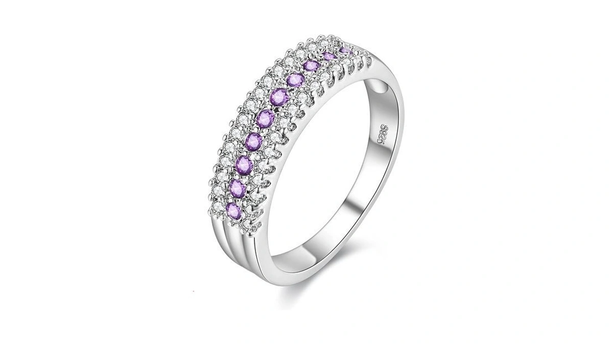 Uloveido Purple Cubic Zirconia Stone Rings For Women White Gold