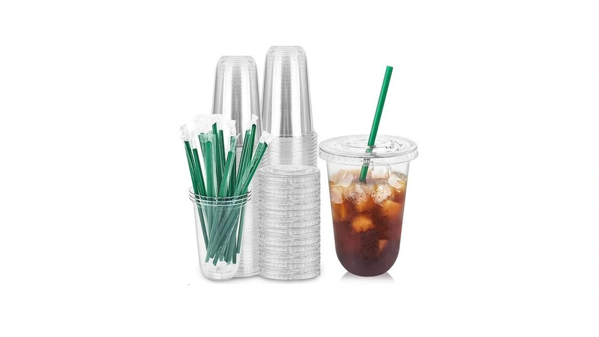 Qinsihwn 25 Set 16oz Plastic Cups With Flat Lids And