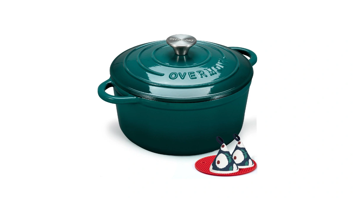 Overmont Enameled Cast Iron Dutch Oven - 7qt Pot With