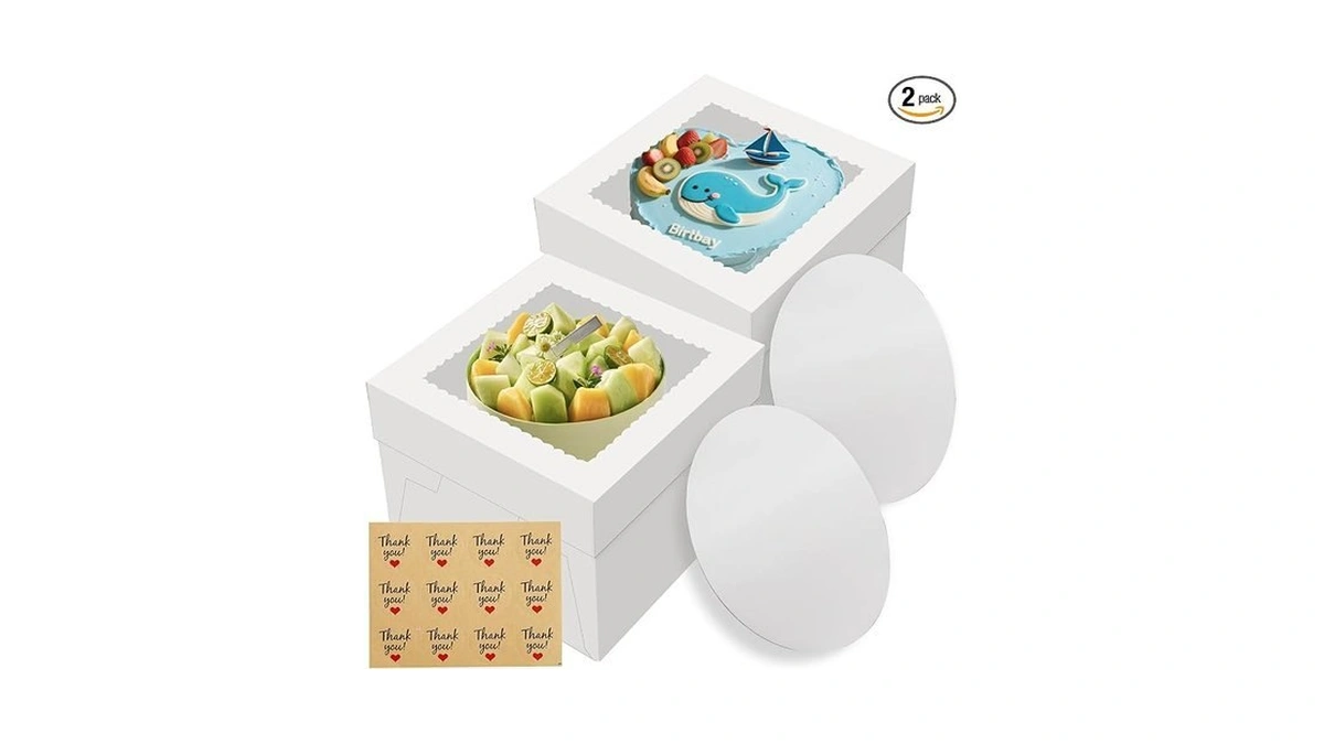 Lndiehs 2 Pack Cake Boxes, 12x12x8 Inches Tall Cake Box