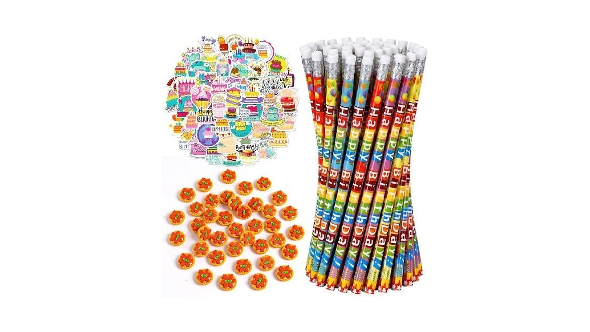 Jalebro 172 Pcs Birthday Theme Stationery Set 36pencils 36erasers 100stickers