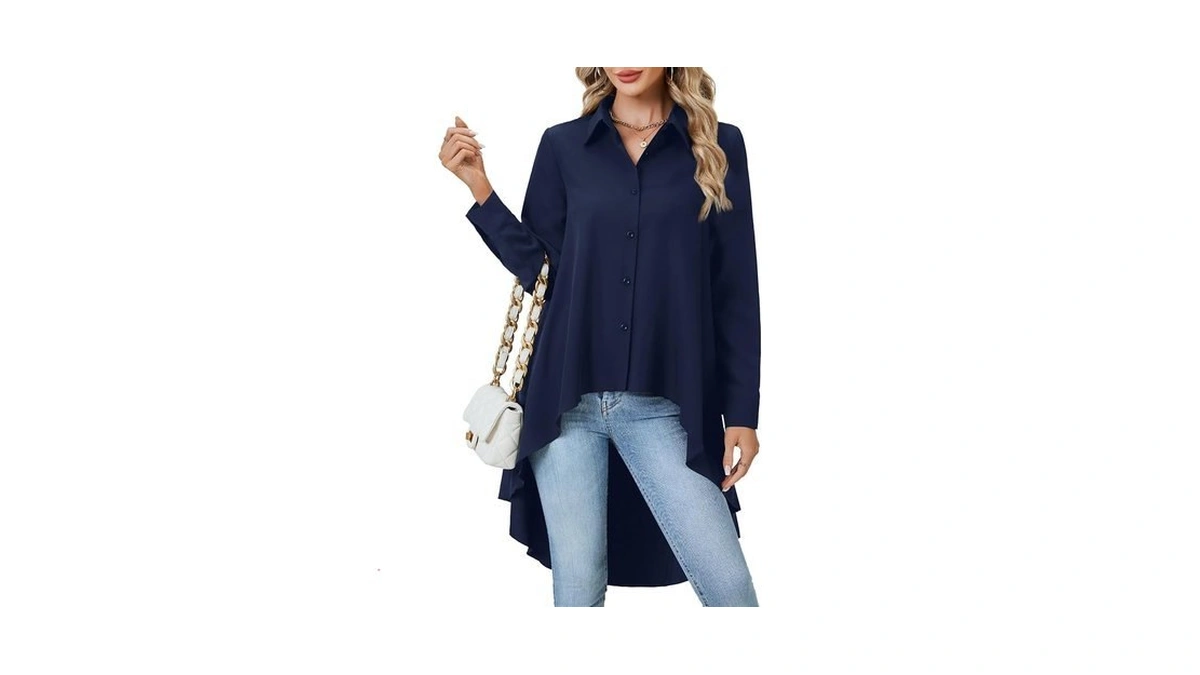 Opoipin Women's Button Down Shirt Asymmetrical High Low Hem Blouse