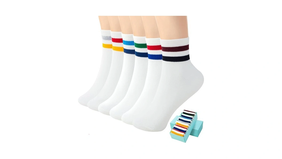 Sisosock Quarter Crew Cotton Socks For Women Striped Athletic Casual