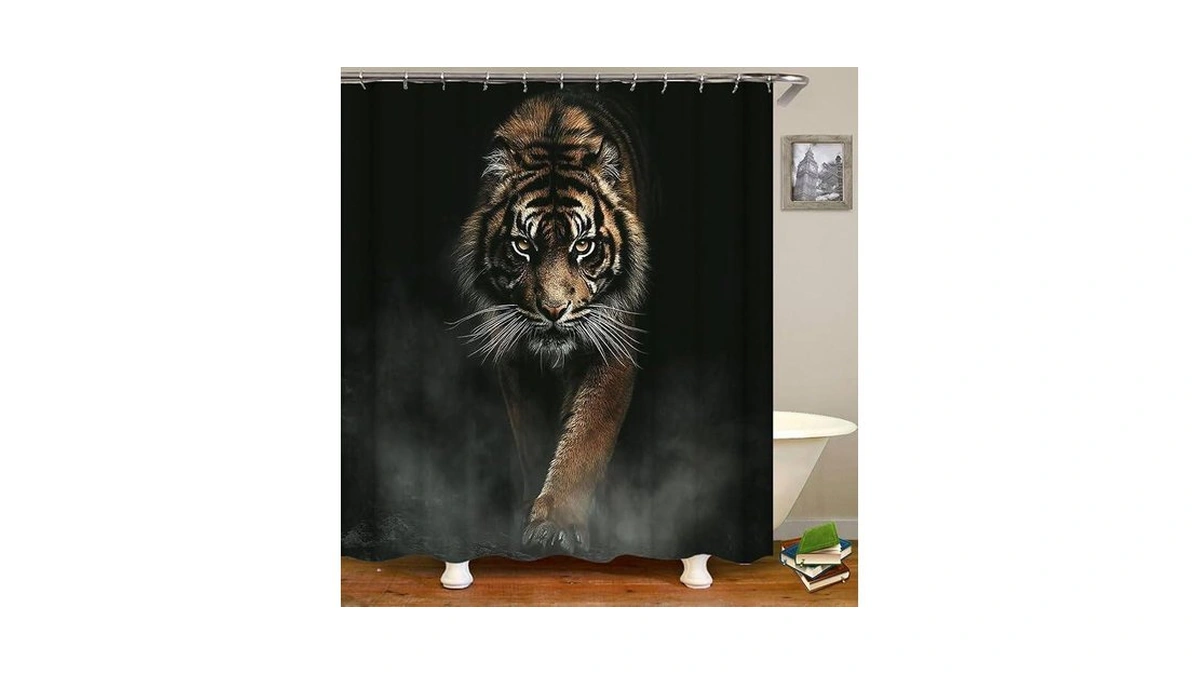 Tjz Home Tiger Shower Curtain，tall And Powerful Animals Bathroom Curtain