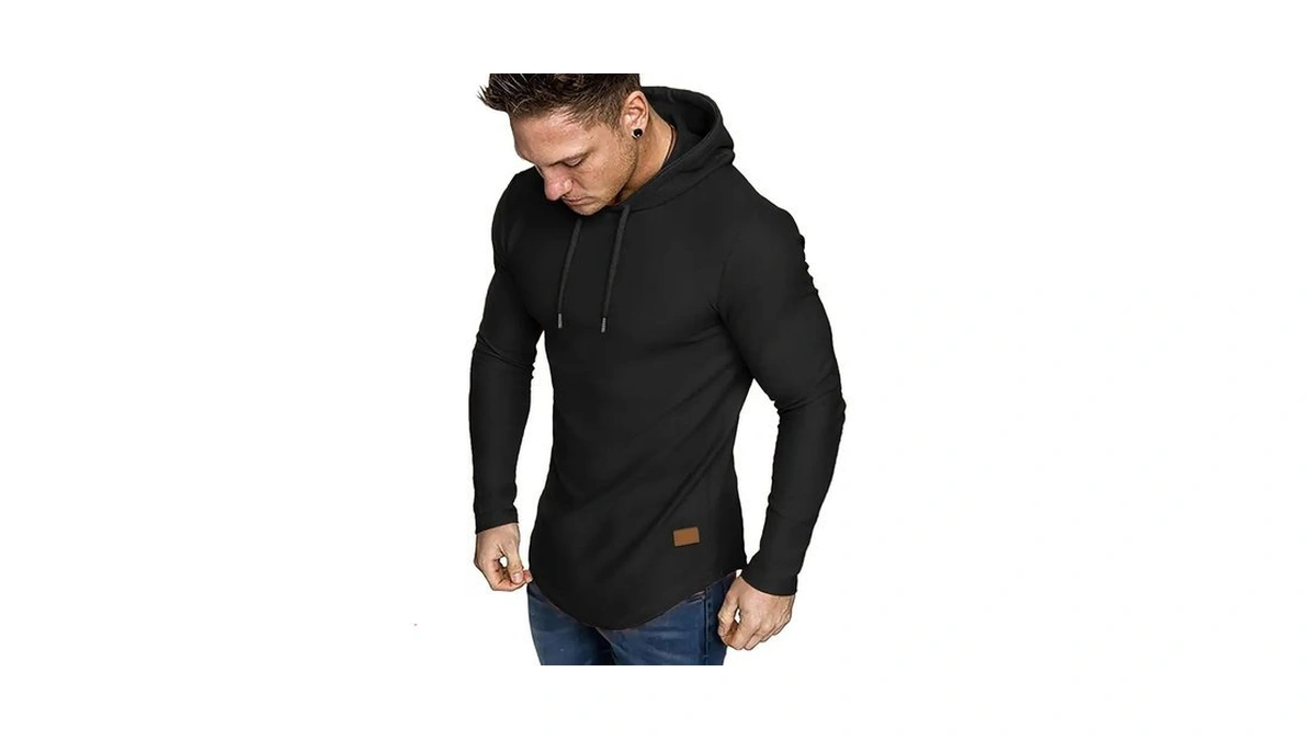 Jmierr Mens Muscle Hoodies Long Sleeve Athletic T Shirts, Black,