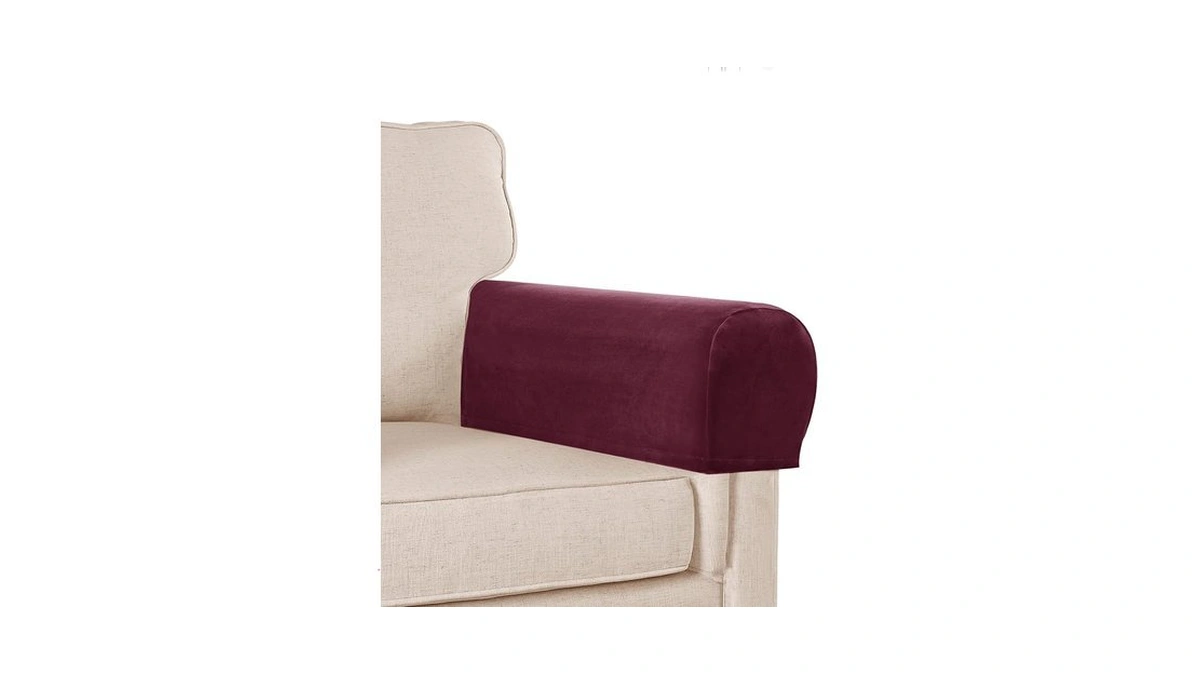Burgundy Velvet Plush Arm Covers For Chairs & Sofas -