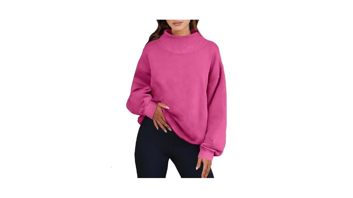 Anrabess Womens Mock Neck Sweatshirt Oversized Pullover,hot Pink,m