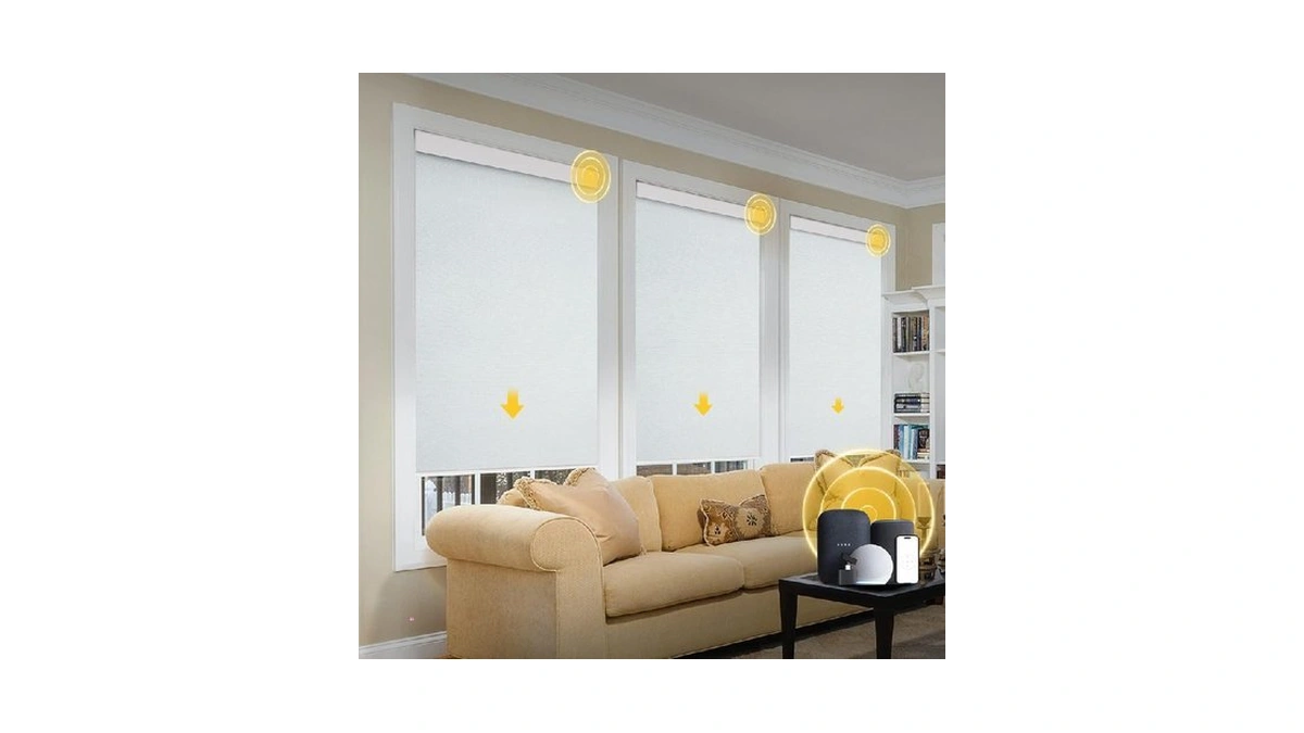 Motorized Blinds With Remote, Grasscloth Fabric Smart Blinds With Valance