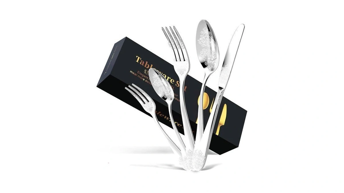 20-piece Stainless Steel Silverware Set, Elegant Floral Engraved Cutlery Flatware
