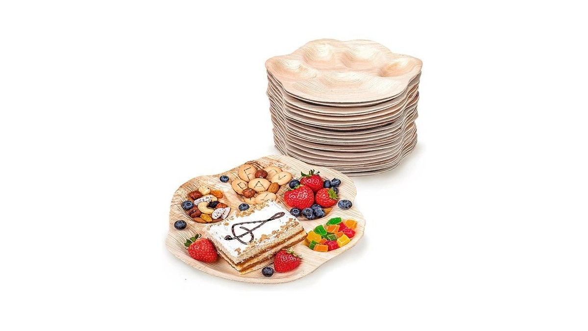 Ecodeco Palm Leaf Plates - 25 Pack 10-inch Divided Paw-shaped