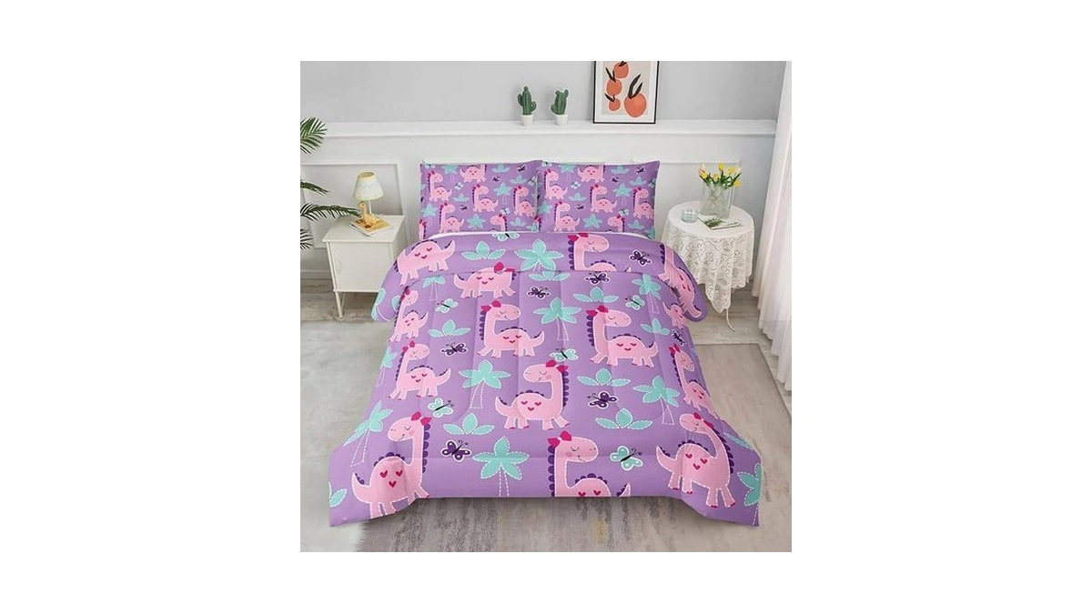 Axolotl Cute Dinosaur Comforter Set, Queen Size, Purple